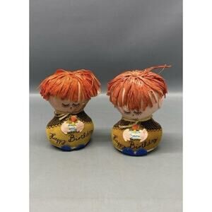 2 Lot Vtg Dolly Gram Western Union HAPPY BIRTHDAY Felt Stuffed Doll Red Hair Box